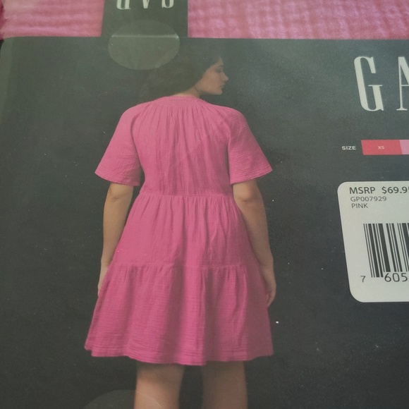 GAP Bright Pink Gauze V-Neck Tiered Dress - Picture 4 of 4